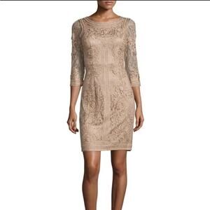 Sue Wong Tan Lace Bodycon Mini Dress Size 10